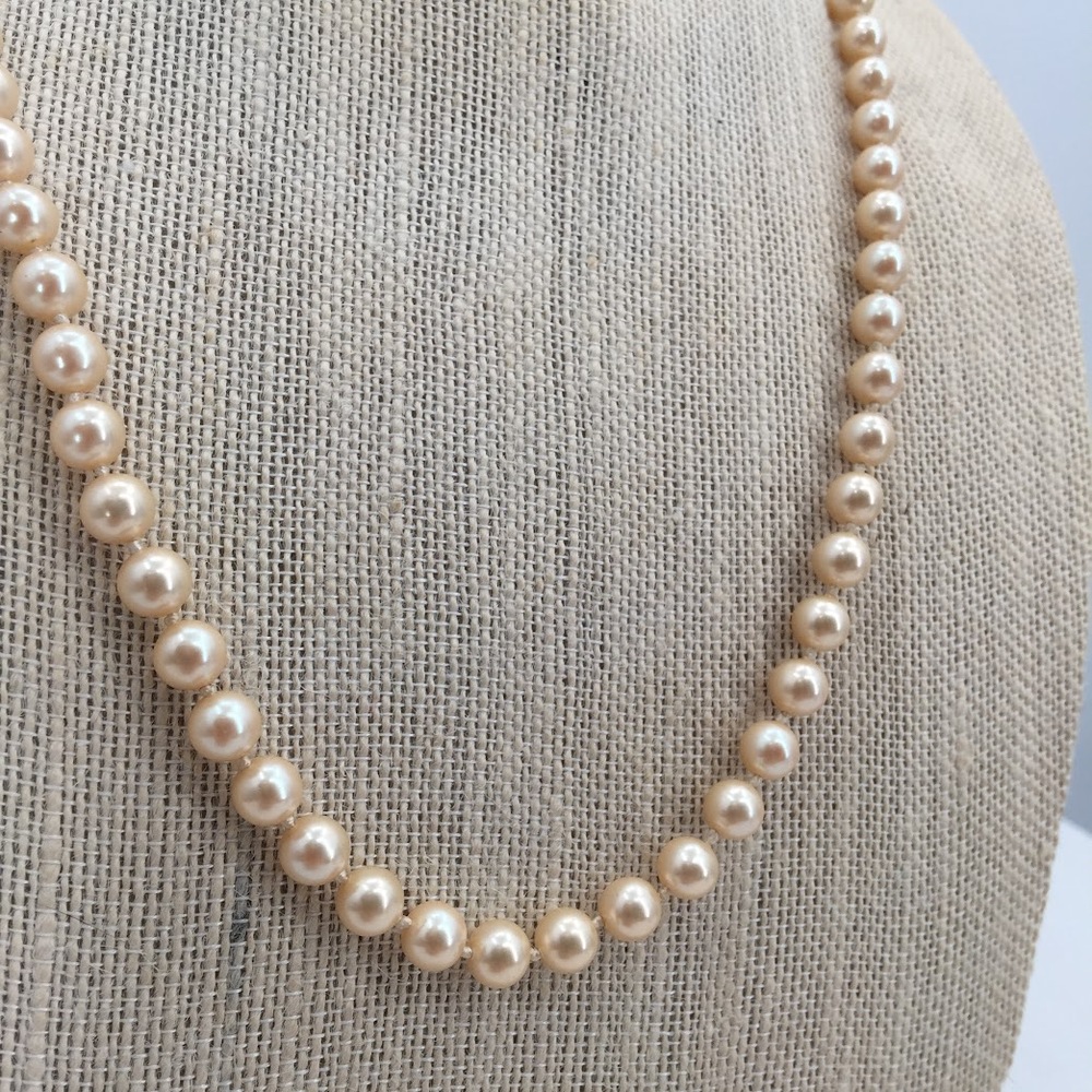 Vintage Marvella single strand faux pearls knotted 16"